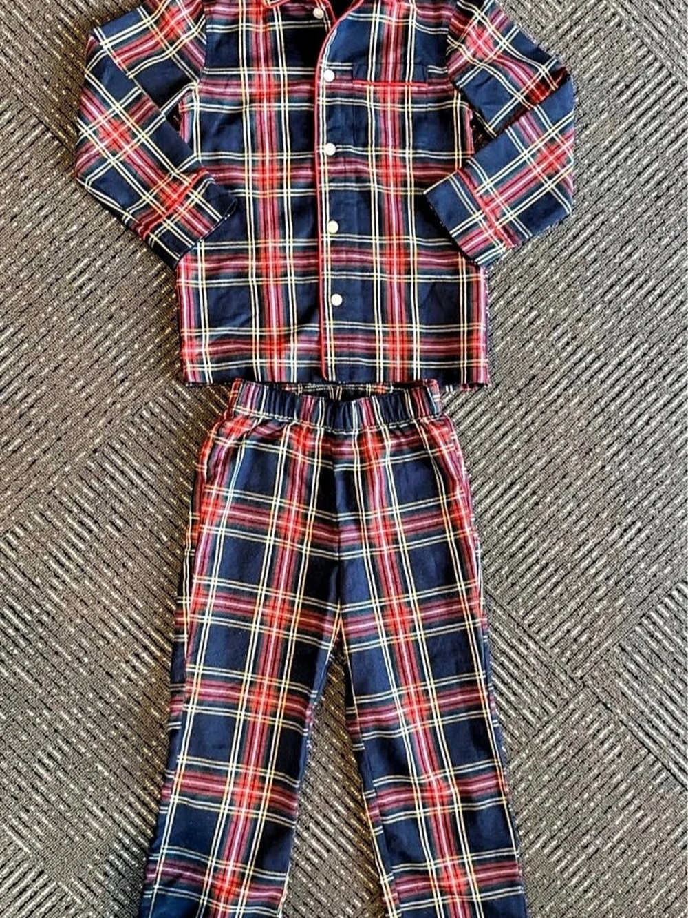Crewcuts Unisex Kids Plaid Matching PJ Sleepwear Set in Blue & Red Size 6/7
